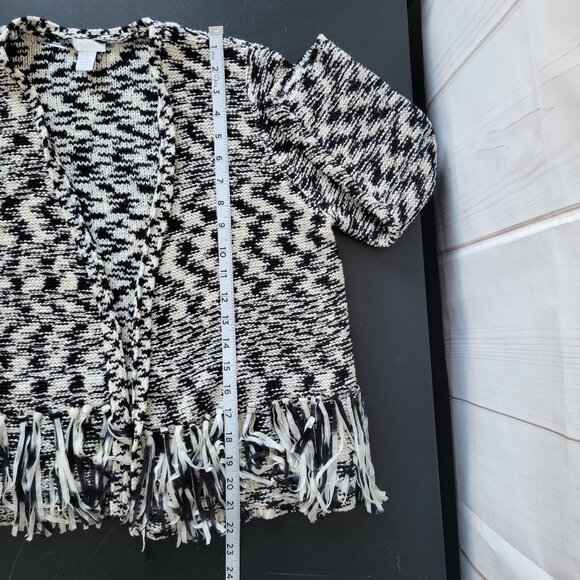 Chico’s Cardigan Textured Knit Sweater w/ Fringe, Black/White, Women’s Plus Sz 1 - Picture 6 of 6